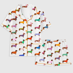 Women's Dachshund Cute Dog Short Sleeve Pocket Cotton Pajamas Set