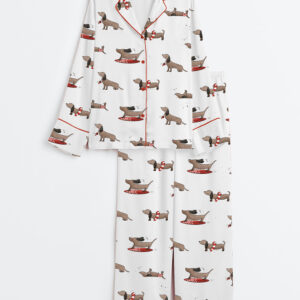 Women's Dachshund Cute Dog Summer Print Long Sleeve Satin Pajamas Set
