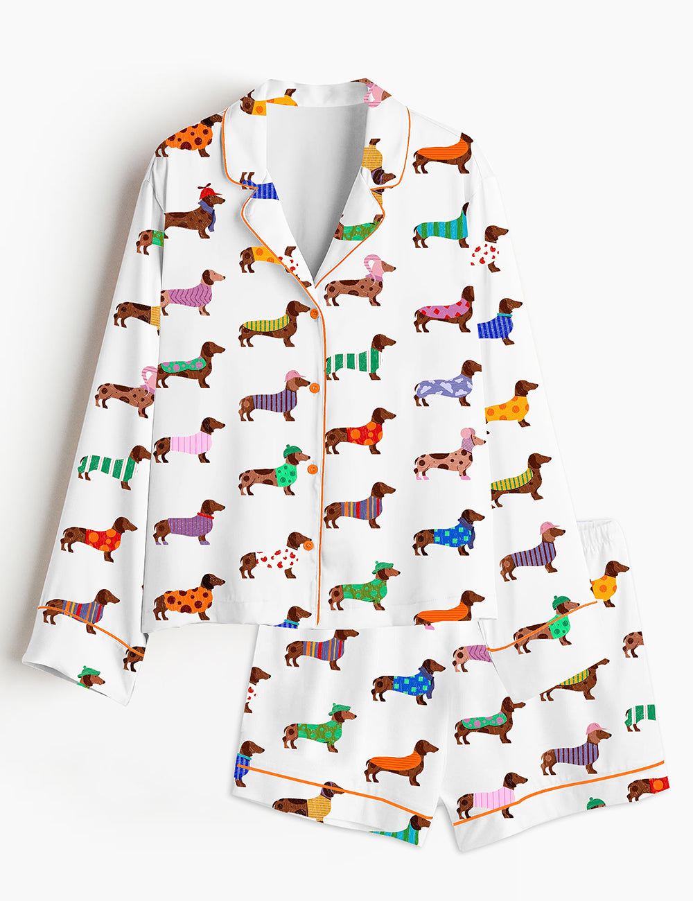 Women's Dachshund Dog Love Long Sleeve Short Pants Satin Pajama Set