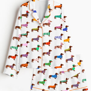 Women's Dachshund Dog Love Long Sleeve Short Pants Satin Pajama Set