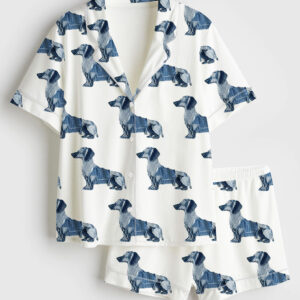 Womenâ€™s Dachshund Dog Lover Short Sleeve Satin Pajama Set