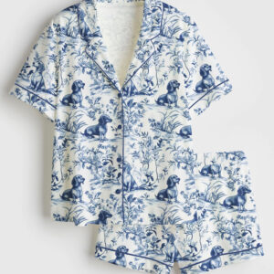 Women's Dachshund Dog Sausage Dog Lover Short Sleeve Satin Pajama Set