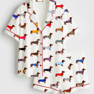 Women's Dachshund Dog Short Sleeve Satin Pajama Set