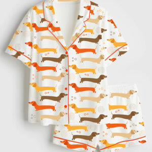 Women's Dachshund Dog Short Sleeve Satin Pajamas Set
