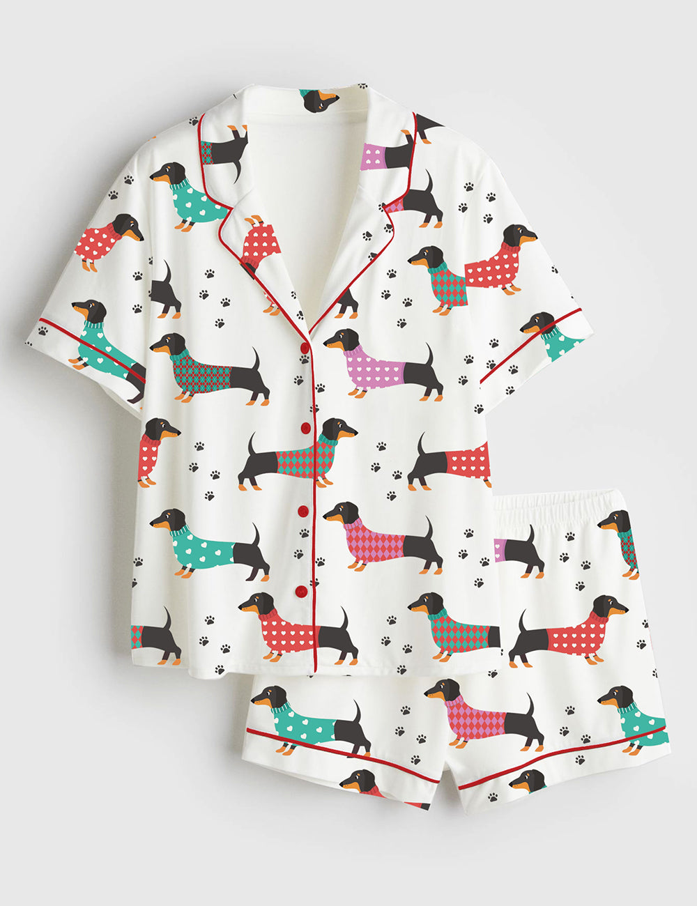 Women's Dachshund Dog Short Sleeve Satin Pajamas Set