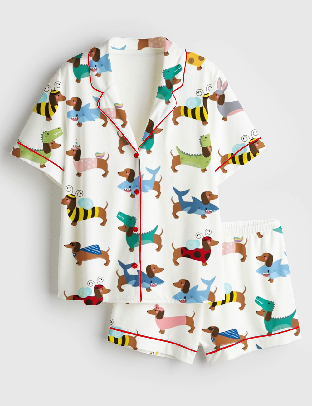 Womenâ€™s Dachshund Dogs Wear Various Skins Short Sleeve Satin Pajama Set