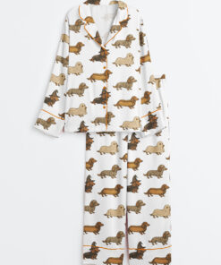 Women's Dachshund Halloween Weenie Dog Spooky Doxie Lover Long Sleeve Satin Pajama Set