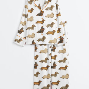 Women's Dachshund Halloween Weenie Dog Spooky Doxie Lover Long Sleeve Satin Pajamas Set