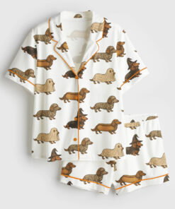 Women's Dachshund Halloween Weenie Dog Spooky Doxie Lover Short Sleeve Satin Pajama Set