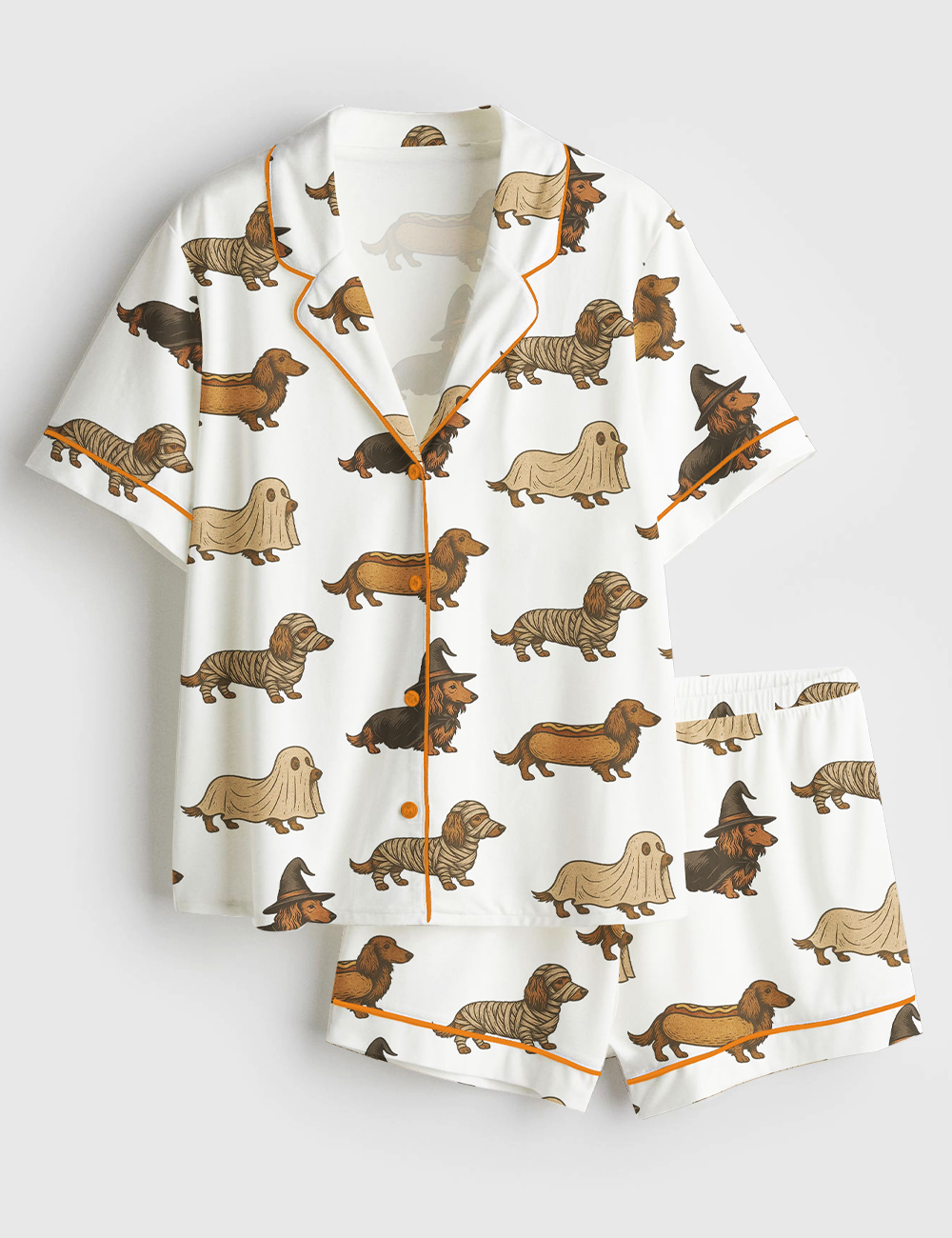 Womenâ€™s Dachshund Halloween Weenie Dog Spooky Doxie Lover Short Sleeve Satin Pajama Set