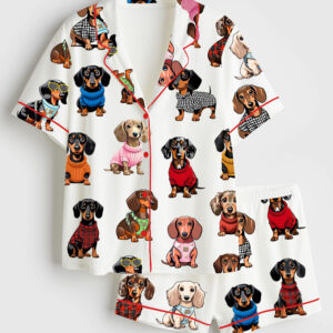 Women's Dachshund Lover Short Sleeve Satin Pajamas Set