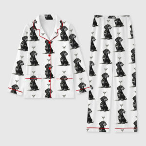 Women's Dachshund Martini Retro Dog Cocktail Rustic Farmhouse Long Sleeve Pocket Cotton Pajama Set