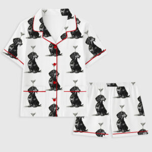 Women's Dachshund Martini Retro Dog Cocktail Rustic Farmhouse Short Sleeve Pocket Cotton Pajama Set