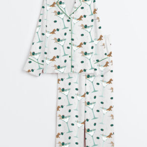 Women's Dachshund Martinis Drinks Cocktail Long Sleeve Satin Pajama Set