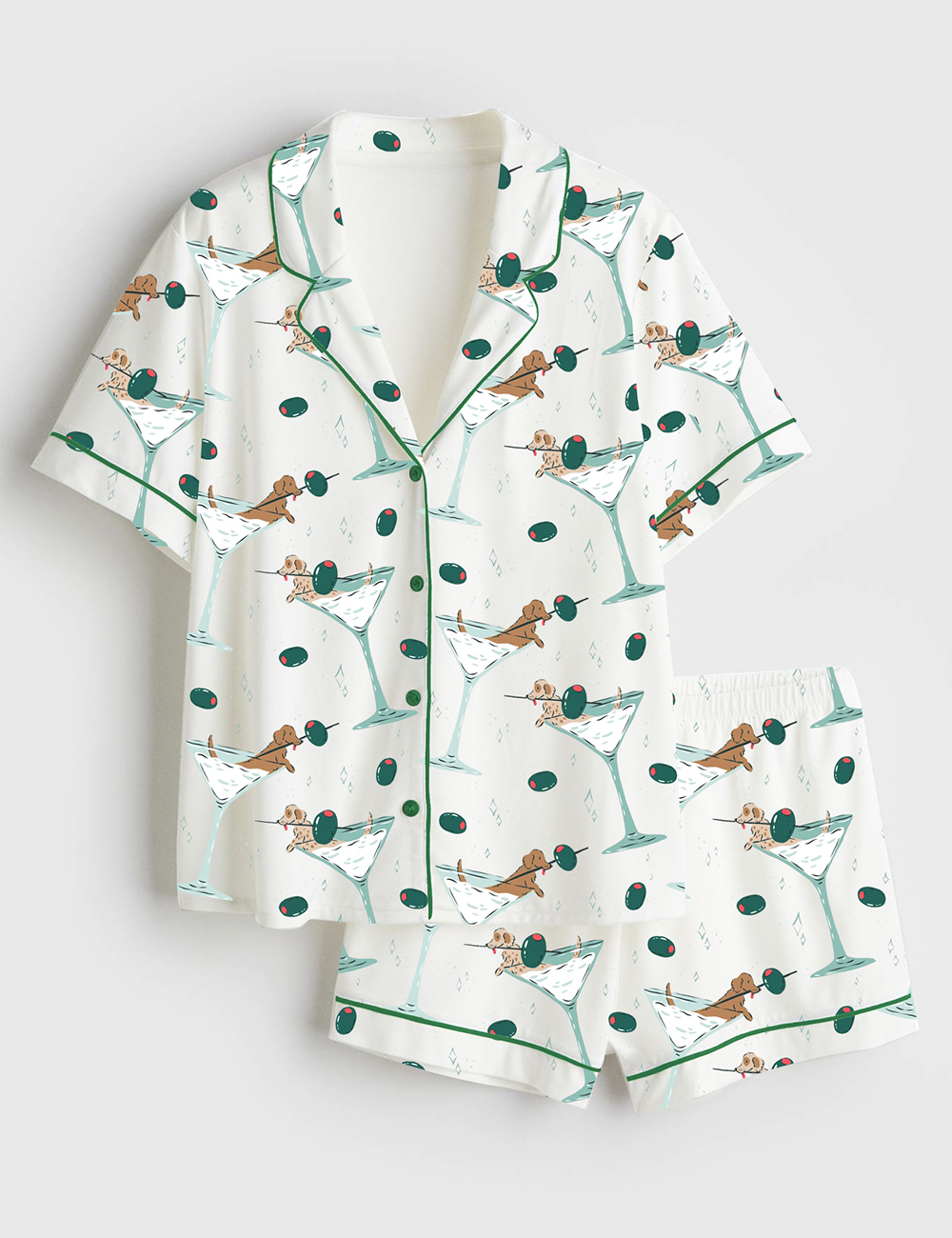 Womenâ€™s Dachshund Martinis Drinks Cocktail Short Sleeve Satin Pajama Set