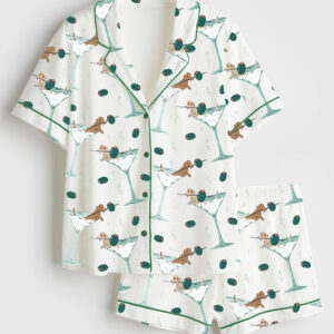 Women's Dachshund Martinis Drinks Cocktail Short Sleeve Satin Pajama Set