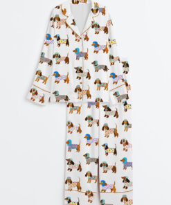 Women's Dachshund Puppies Long Sleeve Satin Pajama Set