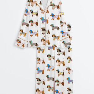 Women's Dachshund Puppies Long Sleeve Satin Pajama Set