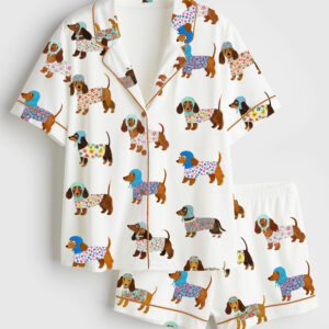 Women's Dachshund Puppies Short Sleeve Satin Pajama Set