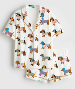 Women's Dachshund Puppies Short Sleeve Satin Pajama Set