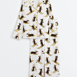 Women's Dachshund Sleigh Skiing Long Sleeve Satin Pajama Set