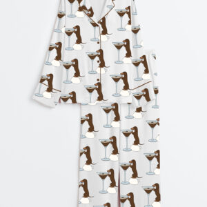 Women's Dachshund Teeni Weeni Espresso Martini Long Sleeve Satin Pajama Set