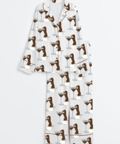 Women's Dachshund Teeni Weeni Espresso Martini Long Sleeve Satin Pajama Set