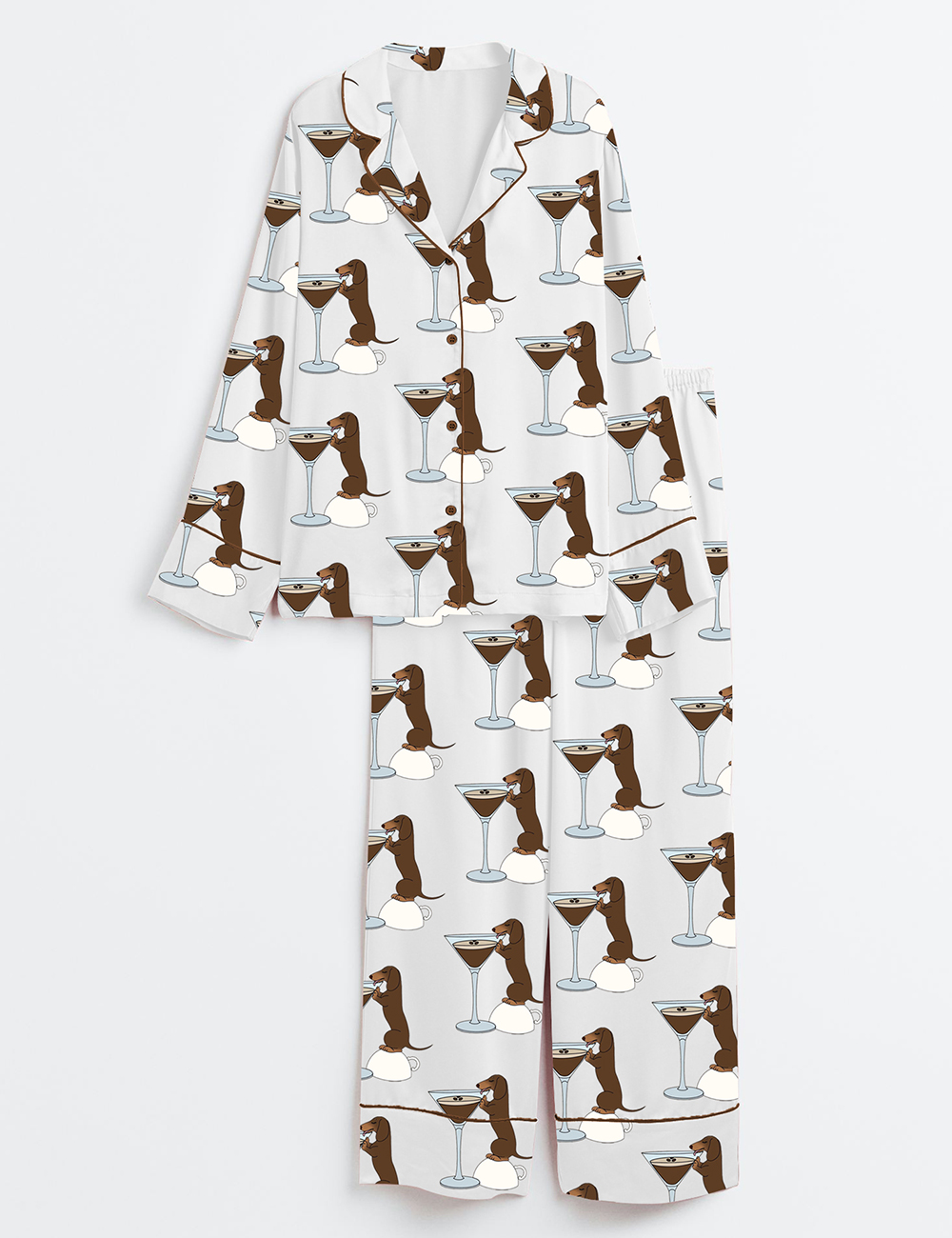 Womenâ€™s Dachshund Teeni Weeni Espresso Martini Long Sleeve Satin Pajama Set