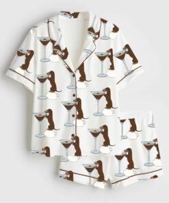 Women's Dachshund Teeni Weeni Espresso Martini Short Sleeve Satin Pajama Set