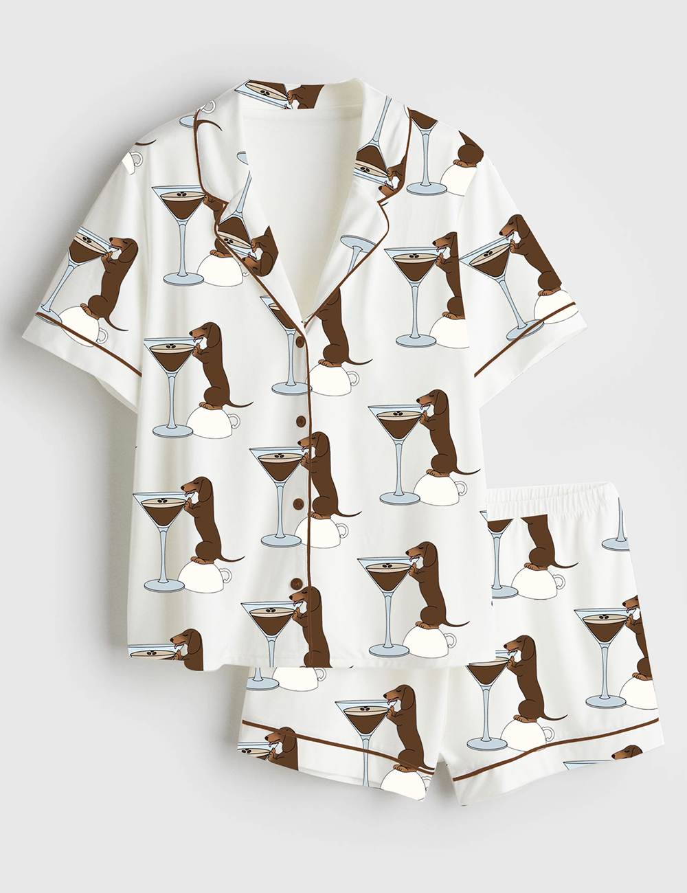 Womenâ€™s Dachshund Teeni Weeni Espresso Martini Short Sleeve Satin Pajama Set