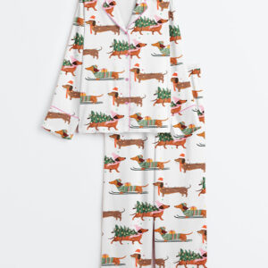 Women's Dachshund Through The Snow Merry Christmas Dog Lover Long Sleeve Silky Satin Pajama Set