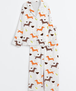 Women's Dachshund Weenies And Tinis Bachelorette Tini Weenie Martini Party Print Long Sleeve Satin Pajama Set