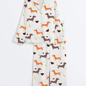 Women's Dachshund Weenies And Tinis Bachelorette Tini Weenie Martini Party Print Long Sleeve Satin Pajama Set