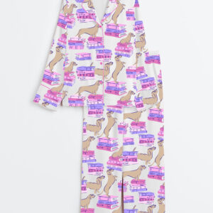 Women's Dachshund Wieners Book Dogs Long Sleeve Satin Pajama Set