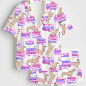 Women's Dachshund Wieners Book Dogs Short Sleeve Satin Pajama Set