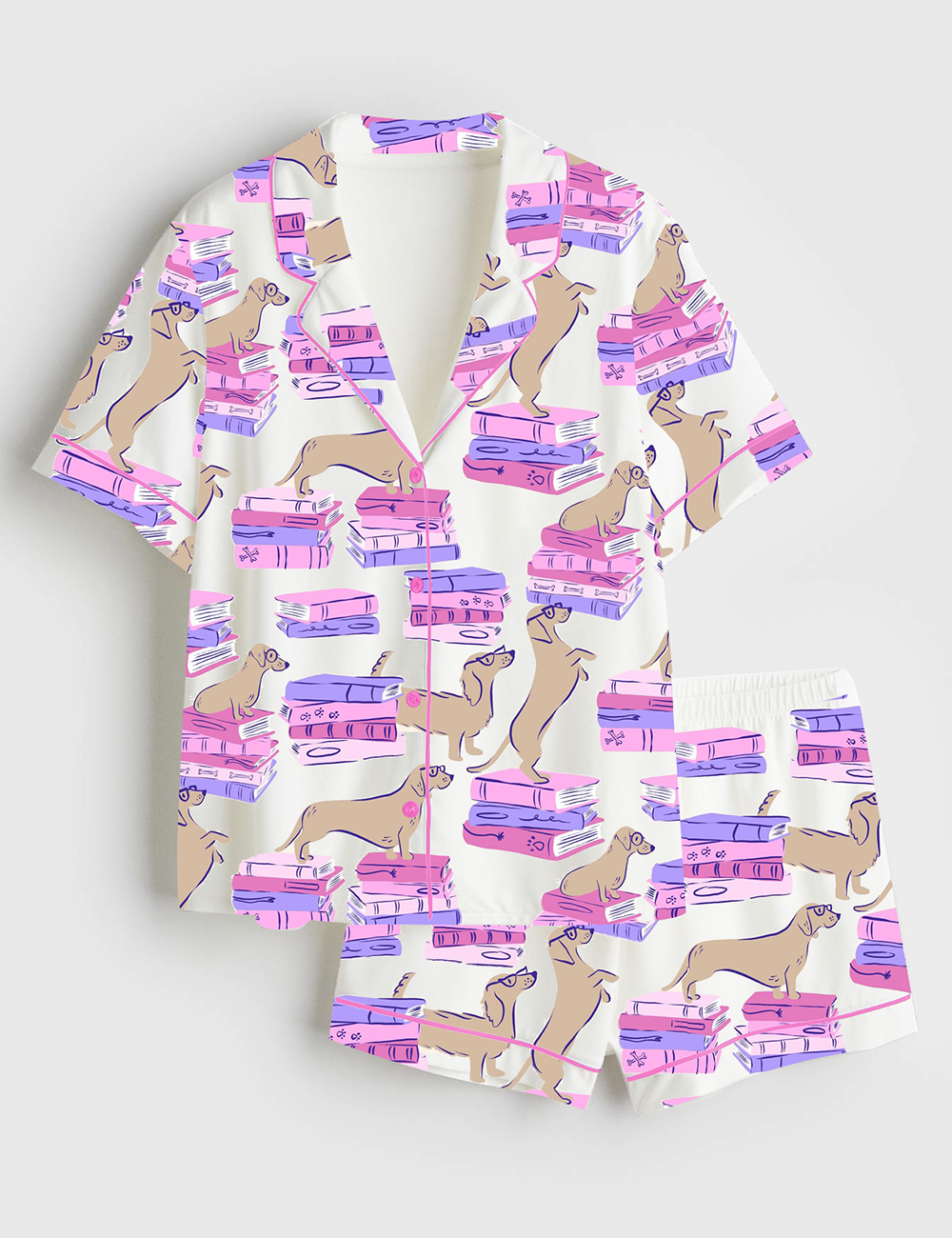Womenâ€™s Dachshund Wieners Book Dogs Short Sleeve Satin Pajama Set