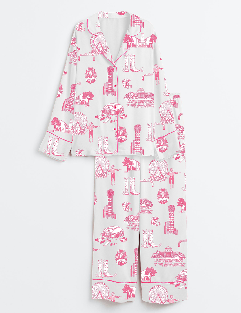 Womenâ€™s Dallas Western Cowboy Long Sleeve Satin Pajama Set