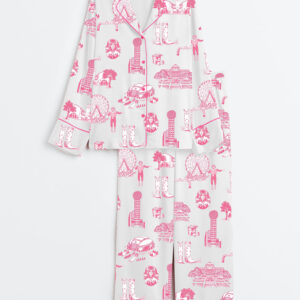 Women's Dallas Western Cowboy Long Sleeve Satin Pajama Set