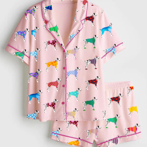 Women's Dalmatian Puppy Short Sleeve Satin Pajama Set