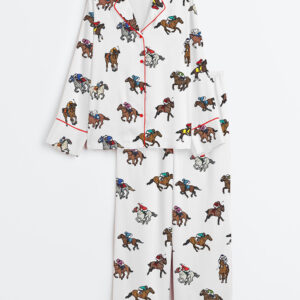 Womenâ€™s Derby Horse Racing Kentucky Derby 2025 Equestrian Jockey Print Long Sleeve Satin Pajama Set