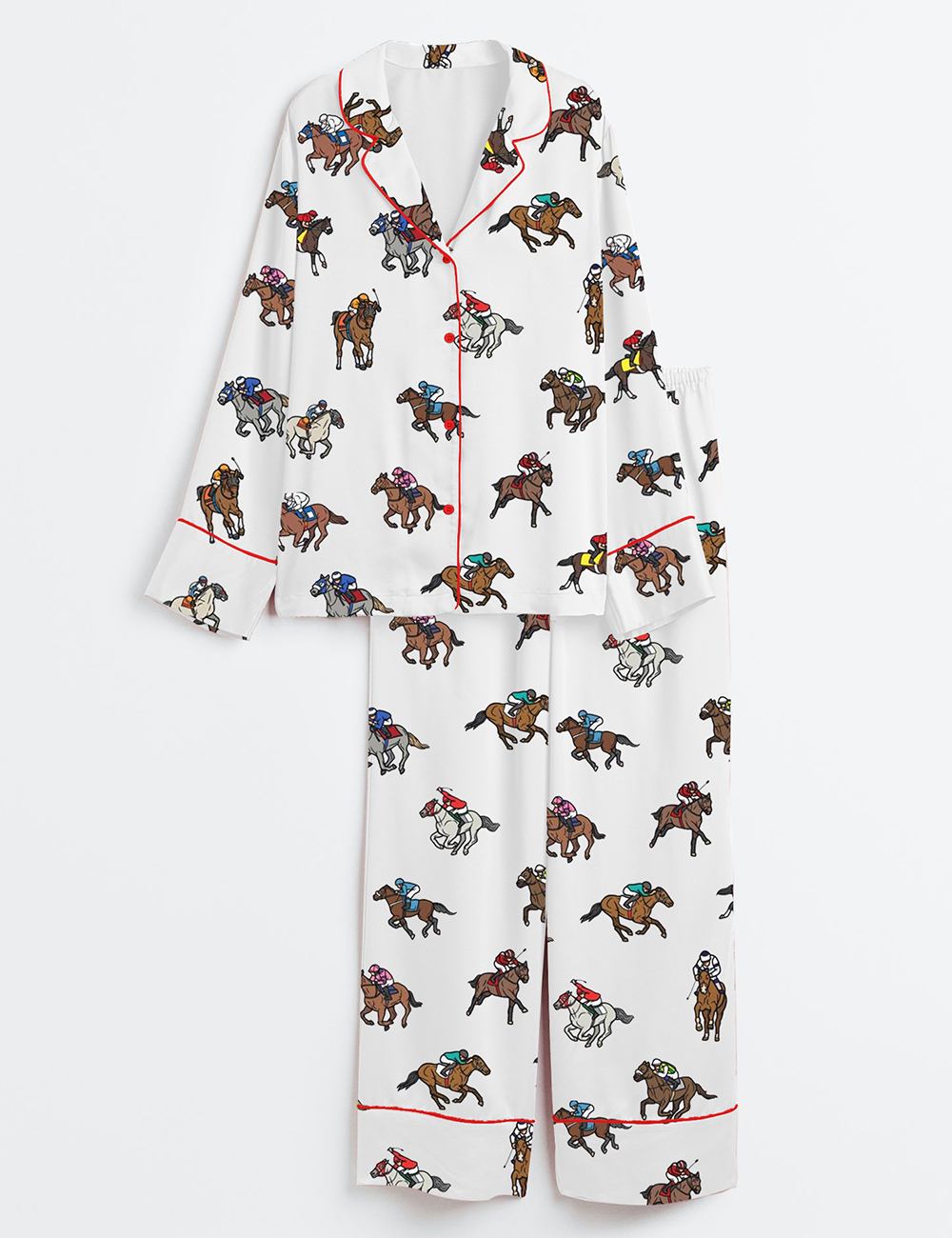 Womenâ€™s Derby Horse Racing Kentucky Derby 2025 Equestrian Jockey Print Long Sleeve Satin Pajama Set