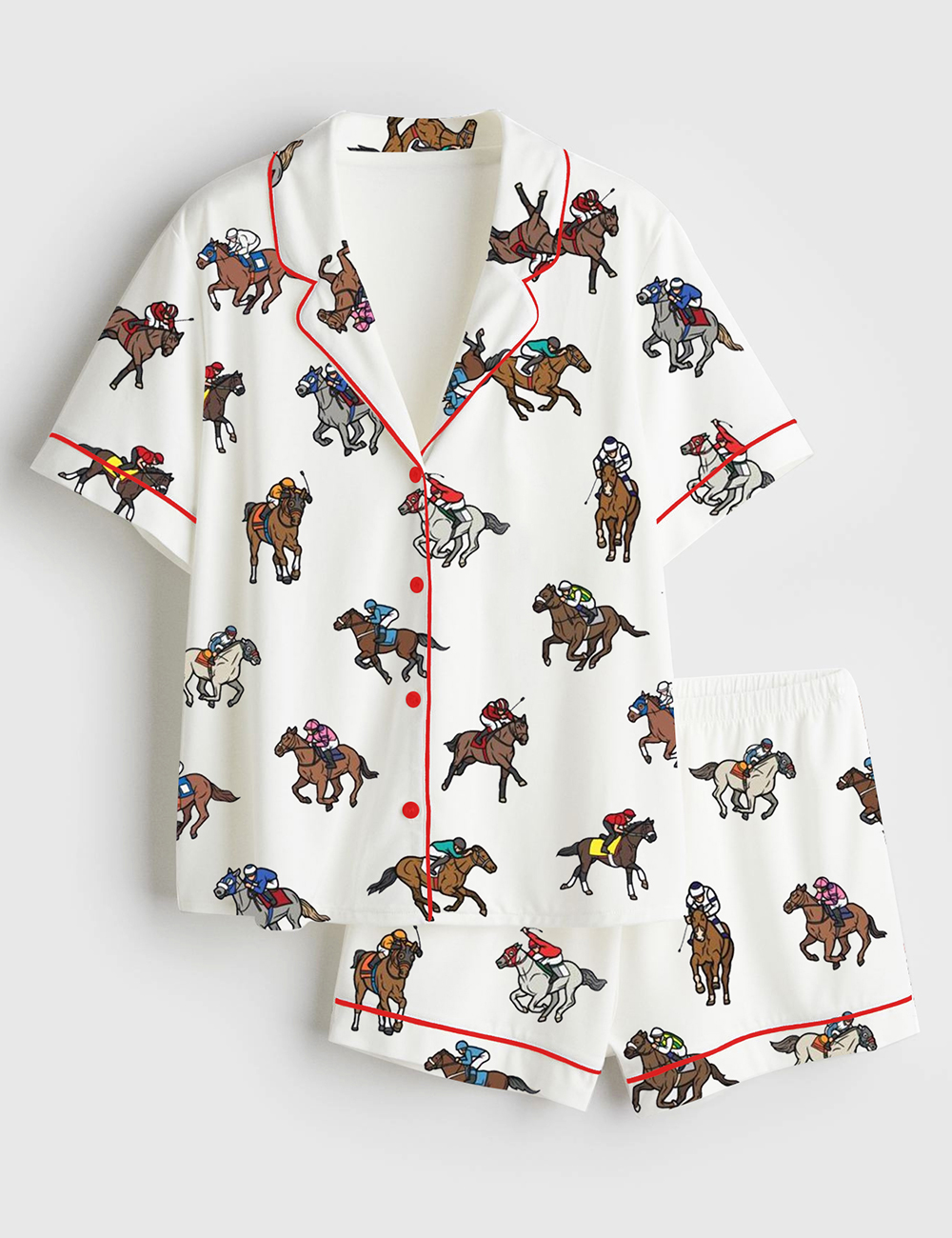 Womenâ€™s Derby Horse Racing Kentucky Derby 2025 Equestrian Jockey Print Short Sleeve Satin Pajama Set