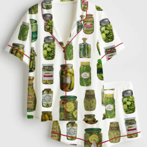 Women's Dill Pickle Collage Short Sleeve Satin Pajama Set