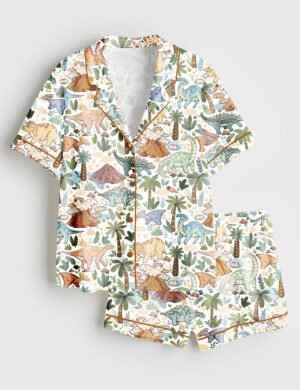 Women's Dinosaurs Short Sleeve Satin Pajama Set