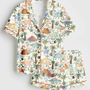 Women's Dinosaurs Short Sleeve Satin Pajamas Set