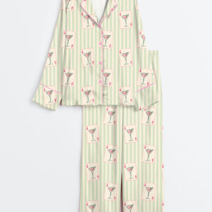Women's Dirty Martini La Dolce Vita Summer Cocktail  Martini Lover Long Sleeve Satin Pajama Set