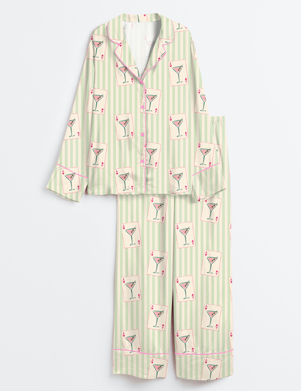 Womenâ€™s Dirty Martini La Dolce Vita Summer Cocktail  Martini Lover Long Sleeve Satin Pajama Set