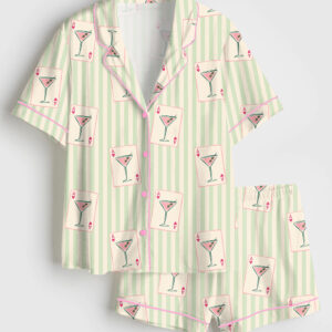Women's Dirty Martini La Dolce Vita Summer Cocktail Martini Lover Short Sleeve Satin Pajama Set