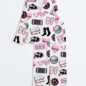 Women's Disco Ball Cherries Smiley Bookworm Long Sleeve Satin Pajama Set