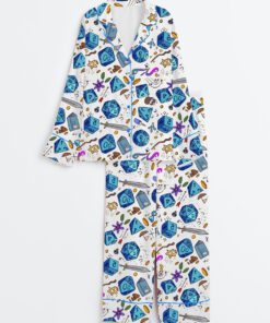 Women's DND Pattern Ttrpg Tabletop Games Long Sleeve Satin Pajama Set